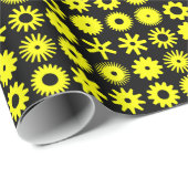 Papier Cadeau Cogs - Jaune sur noir (Coin rond)