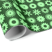 Papier Cadeau Cogs - Mint Green sur Dark Forest Green (Coin rond)