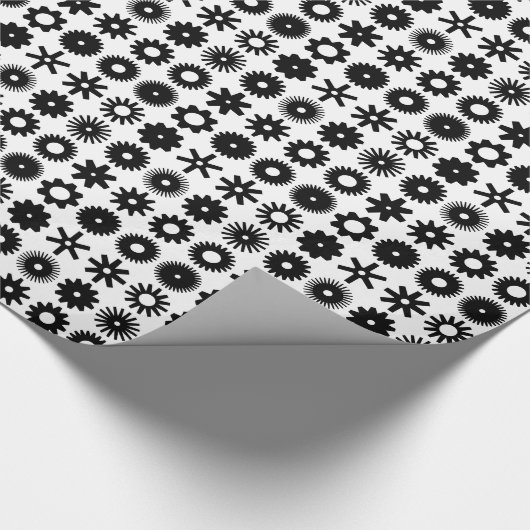 Papier Cadeau Cogs - Noir sur Blanc (Coin)