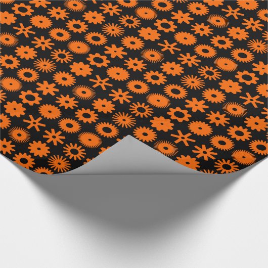 Papier Cadeau Cogs - orange sur noir (Coin)
