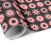 Papier Cadeau Cogs - Rose doux sur Noir (Coin rond)