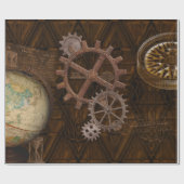 Papier Cadeau Cogs Steampunk, Gears & World Globe Design (Plat)