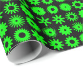 Papier Cadeau Cogs - Vert sur Noir (Coin rond)