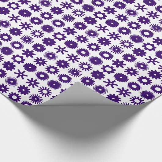Papier Cadeau Cogs - Violet profond sur blanc (Coin)