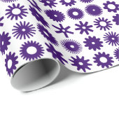 Papier Cadeau Cogs - Violet profond sur blanc (Coin rond)