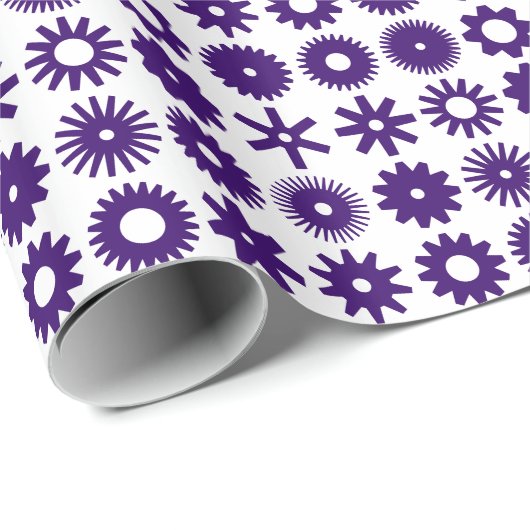 Papier Cadeau Cogs - Violet profond sur blanc (Coin rond)