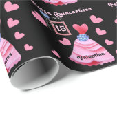 Papier Cadeau Coing heureux Años de Quinceanera (Coin rond)