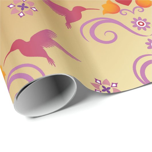 Papier Cadeau Colibri Et Fleurs (Coin rond)