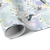 Papier Cadeau Colibri et fleurs blanches (Coin rond)