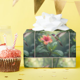 Papier Cadeau Colibri survolant un Hibiscus