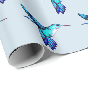 Papier Cadeau Colibris bleus lunatiques