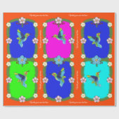 Papier Cadeau Colibris colorés. Orange. (Plat)