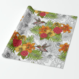 Papier Cadeau Colibris et bouquet tropical