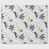 Papier Cadeau Colibris et fleurs blanches. (Plat)
