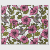 Papier Cadeau Colibris et fleurs d'hibiscus roses (Plat)