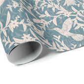 Papier Cadeau Colibris feuillage bleu vintage (Coin rond)