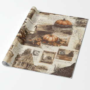 Papier Cadeau Collage d'automne vintage Ephémère sépitique rus