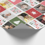 Papier Cadeau Collage de 28 photos Merry & Bright Fa La Christma<br><div class="desc">Enveloppez vos cadeaux de Noël dans une ambiance de fête avec ce papier d'emballage coloré de Noël de collage de 28 photos, avec un joyeux mélange de photos de famille personnalisées et de graphiques sur le thème des vacances. Les photos sont entrecoupées d'arbres et d'étoiles de Noël saisonniers, et les...</div>