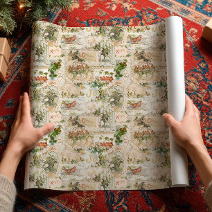Papier Cadeau Collage de cartes de Noël victoriennes