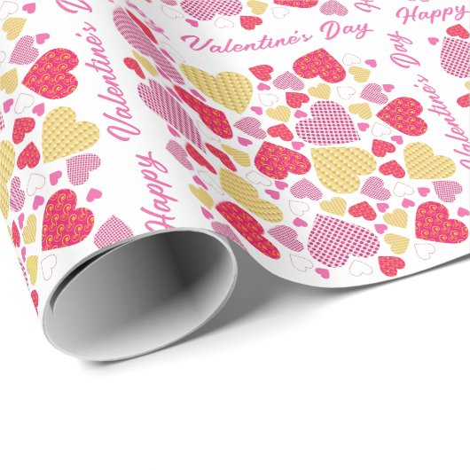 Papier Cadeau Collage de coeur couleur Heureuse Sainte-Valentin (Coin rond)