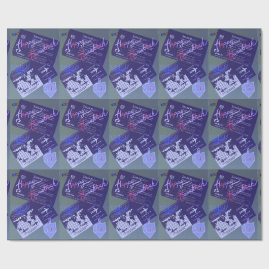 Papier Cadeau Collage de Hanoukka (Plat)