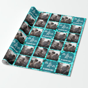 Papier Cadeau Collage de Noël Famille Photo géométrique Turquois