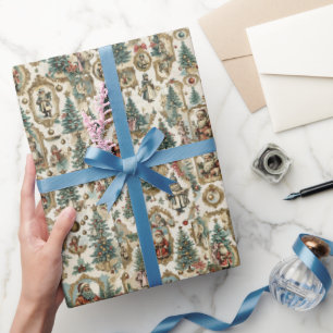 Papier Cadeau Collage de Noël victorien vintage Père Noël rétr