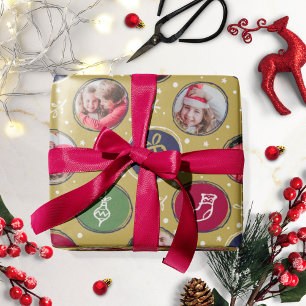 Papier Cadeau Collage de photos de famille ludique Noël Or