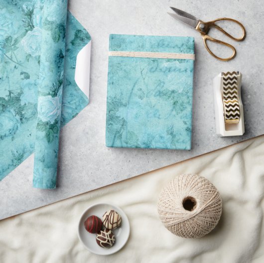 Papier Cadeau Collage de Roses bleus en détresse (Artisanat)