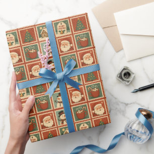 Papier Cadeau Collage de timbre de Noël rétro