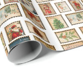 Papier Cadeau Collage de timbre de Noël Vintage (Coin rond)