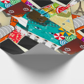 Papier Cadeau Collage de voyage avec des sites touristiques embl