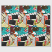 Papier Cadeau Collage de voyage avec des sites touristiques embl (Plat)