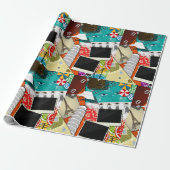 Papier Cadeau Collage de voyage avec des sites touristiques embl (Déroulé)