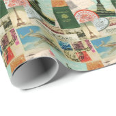 Papier Cadeau collage de voyage vintage moderne (Coin rond)