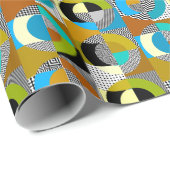 Papier Cadeau Collage géométrique : cercles, motif vintage. (Coin rond)