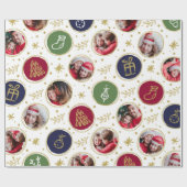 Papier Cadeau Collage photo de famille de joueurs Noël Blanc (Plat)