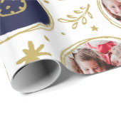 Papier Cadeau Collage photo de famille de joueurs Noël Blanc (Coin rond)