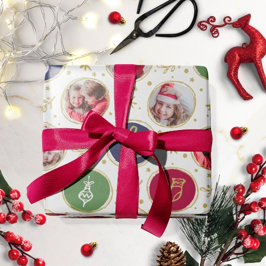 Papier Cadeau Collage photo de famille de joueurs Noël Blanc