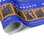 Papier Cadeau Collage photo de la graduation orange et bleu (Coin rond)