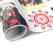 Papier Cadeau Collage photo et flocons rouges Noël (Coin rond)