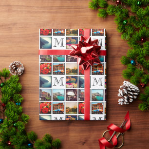 Papier Cadeau Collage photo Instagram Monogramme personnalisé