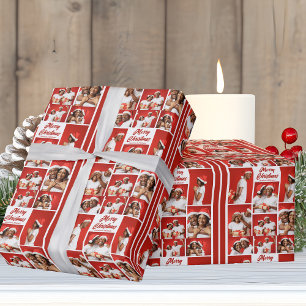 Papier Cadeau Collage photo Noël gras Rouge 2025