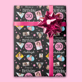 Papier Cadeau Collage photo noir rose 30e anniversaire
