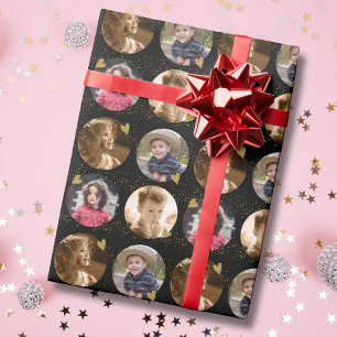 Papier Cadeau Collage photo personnalisé 4 cercles noir et or
