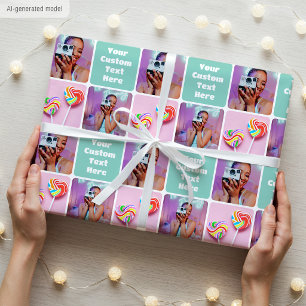 Papier Cadeau Collage Photo Personnalisé Motif Vert Moderne Rétr