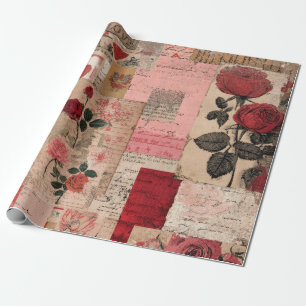 Papier Cadeau Collage Romantique Vintage Rose (1)
