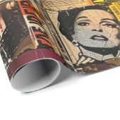 Papier Cadeau Collage rustique Vintage de journaux (7) (Coin rond)