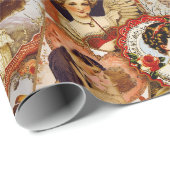 Papier Cadeau Collage vintage de la Saint-Valentin (Coin rond)