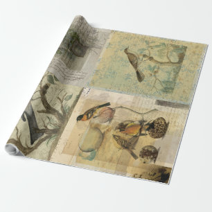 Papier Cadeau Collages d'oiseaux Vintages-Découpage/Papier enve